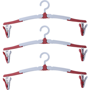 워니즈 여행 출장용 휴대용 접이식 옷걸이, 레드, 3개