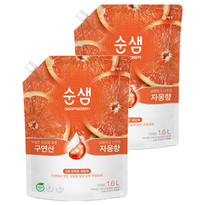 순샘 구연산 자몽 주방세제 리필, 1.6L, 2개