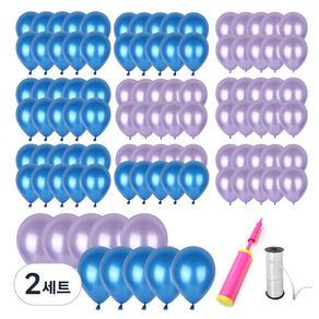 파티쇼 헬륨효과 네오 펄풍선 30cm 2종 x 50p + 손펌프 + 컬링리본 화이트 소 세트, 사파이어블루 , 라이트라벤다, 2세트