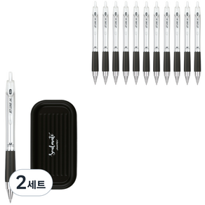 자바펜 제트라인M biz 볼펜 0.7mm 12p + 펜트레이 세트, 실버(볼펜), 랜덤발송(펜트레이), 2세트