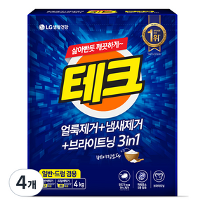 테크 3in1 분말세제 본품, 4kg, 4개