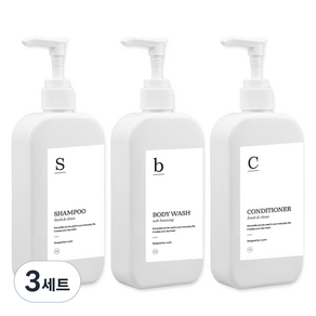 뉴앤룩 욕실 디스펜서 주방세제 리필용기 일반화이트펌프 300ml x 3p + G샴푸 바디워시 컨디셔너 라벨 3종 세트, 화이트, 3세트