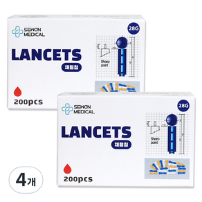 세원메디칼 비멸균 란셋 28G 십자형 채혈침 200개입, 4개