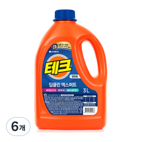 테크 딥클린 실내건조 액체세제 일반 용기, 3L, 6개