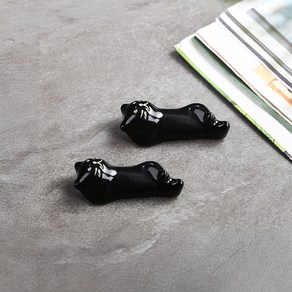 모던앳 게으른 동물친구 도자기 수저 받침, 검정 고양이, 2개