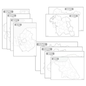 지도닷컴 시군경계선 백지도 우리나라 + 도별 9종 세트 비코팅형 A3