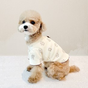 그루밍독 강아지 아기곰 퍼프 소매 티셔츠, 아이보리, 1개