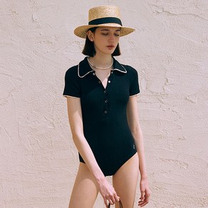 로라로라 COLLAR BUTTON SWIMSUIT, 블랙