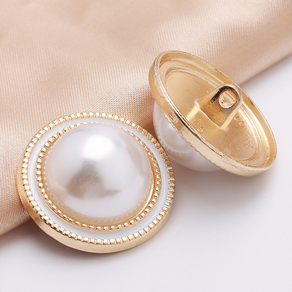 쿠미핸즈 진주 라운드 단추 20mm, 골드화이트, 5개