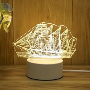 쿼르디 LED 아크릴 3D 무드등 USB 터치 스위치 3컬러 요트, 혼합색상