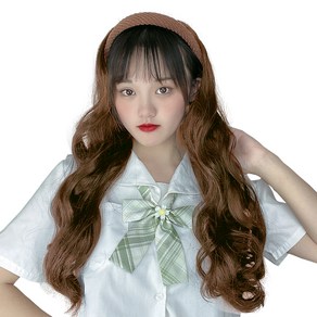 하이유니 웨이브 펌 헤어밴드 가발 65cm, 브라운(헤어밴드), 라이트브라운(가발), 1개