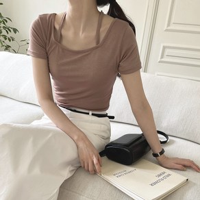 투데이앤룩 여성용 리본 홀터 크롭 반팔 티셔츠