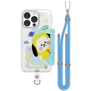 BT21 아이컬러즈 플러피 스마트 탭 핸즈 스트랩 반투명 슬림카드 휴대폰 케이스