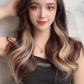 젤루나 시크릿 투톤 염색 컬러 웨이브 부분 피스 붙임머리 가발 HB-24, 7 골드, 2개