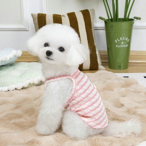 파스텔펫 반려동물 컬러 줄무늬 민소매, 핑크, 1개