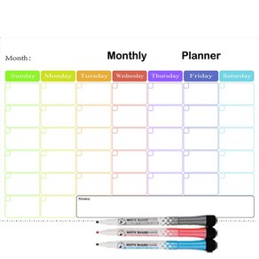 월간 고무자석 스케줄보드 가로형 42 x 30 cm + 자석 마카펜 3종, 화이트레인보우(스케줄보드)