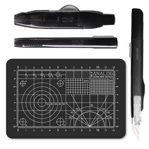 아날로그 크롬커터 + 수정테이프 + 슬라이딩 지우개 + 울트라 커팅매트, 블랙, 1세트