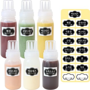 홈메이드 뚜껑 3구 소스통 300ml x 3p + 400ml x 3p + 소스통 라벨 15p 세트, 1세트