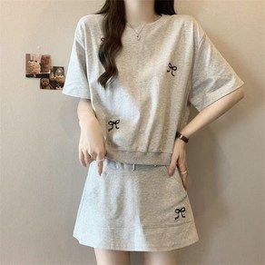 메이첼 리본 아름 반팔티 + 미니 스커트 캐주얼 세트 10366