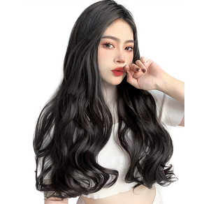 가발위드 붙임머리 엔디롱 웨이브 부분 가발 3피스 세트, 1개, 진한블랙60cm