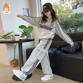 조이걸스 [기모] 오버핏 겨울 winte 여아 맨투맨 크루넥 cloth 카고팬츠 여학생 세트 츄리닝 팬츠 상하의 학생 학교 학원 바지 주니어 후드 초등생 중학생 초중생 혹한