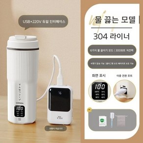 전기 커피 포트 티포트 보조배터리 텀블러 usb 휴대용 보온병 등산 라면, A.플러그+USB 버전