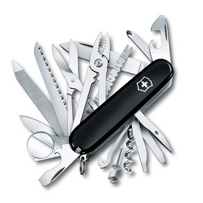 VICTORINOX (빅토리 녹스 스위스 챔프 블랙 스위스 군용 나이프 다기능 칼 방재 용품 야외 캠프 플라이어 가위 확대경 포함 33기능을 탑재한 스위스제 멀티툴 콤팩트 십덕나이, 1개