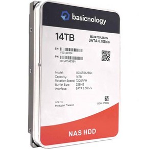 베이직테크놀로지 NAS HDD 14TB 7200RPM SATA 6Gbs 128MB 캐시 3.5인치 내장 하드 드라이브BG14TSA256N 3년 보증갱신, 1개