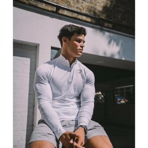 스팟 GYMSHARK VITAL 하프 지퍼 심리스 긴팔 남성용 헨리 슬림 대형 스트레치 스포츠 피트니스 의류