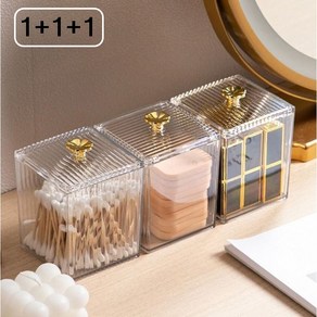 [원터치] 화장솜 면봉 화장품 보관함 케이스, 3개, 클리어