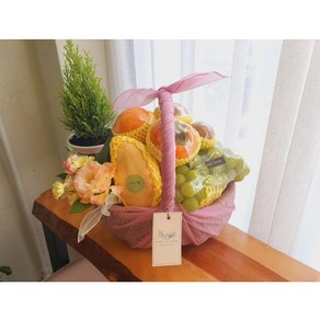 누리향 과일바구니 M [ 선물용 첫인사 집들이 출산 병문안 생신 축하선물 ]당일/전국배송 기본 보자기포장/아이보리, 1개