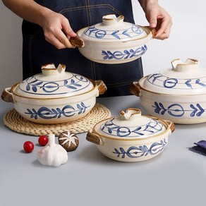 일본스타일 뚝배기 스튜 냄비 찜기 세라믹 도자기 가정용, 브라운황토질감, 1개, 22cm