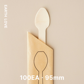 지구사랑 카페용품 개별포장 일회용 미니숟가락 나무스푼 95mm 100개입, 1개