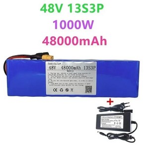 전기 자전거 스쿠터용 리튬 이온 배터리 팩 BMS 및 충전기 포함 48V 100Ah 1000w 13S3P XT60 54.6V 100000mah, [02] 48V 13S3P 48000, 1개