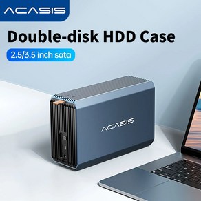 Acasis HDD 케이스 듀얼 베이 외장 하드 드라이브 인클로저 케이스 2.5 3.5 인치 HD 어레이 SATA to USB 하드 디스크 어레이 RAID 기능 포함, 2.2.5 Type-C Pot, 없음, 1개