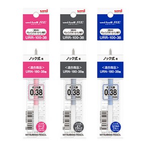 유니 유니볼RE 지워지는 볼펜 리필심 URR-100-38, 로즈레드(0.38mm)