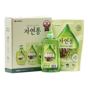 자연퐁 친환경 1종 세제 기획 세트 2호 캡용기 490ml + 리필 500ml 집들이 돌잔치 대량 선물 환영, 1개