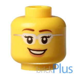 레고 노란색 헤드 안경 여자 얼굴 Yellow Minifig Head Female Glasses with Silve Fames 6112633 3626cpb1210, 1개