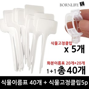 본라이프 화분 이름표 40P 식물고정클립 5p세트 라벨 작물표시싸인 작물팻말 작물이름표 꽃텃밭 식물고정핀 꽃이름표 화분팻말 작물이름푯말막대 식물이름표꽂이 네임텍 피켓 메모 푯말꽂이