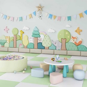 픽셀러 아기벽가드 보호대 벽 벽쿠션 기둥 어린이집, 그린 레인보우 포레스트 200x60cm