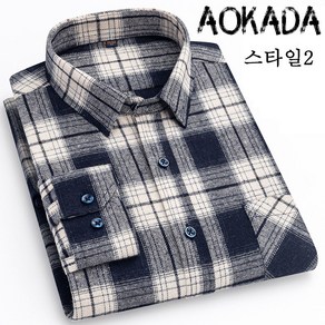 AOKADA 남자셔츠 순면 긴팔 체크 셔츠 중년용 아빠 스타일 빅사이즈 루즈핏 기모 셔츠 5색