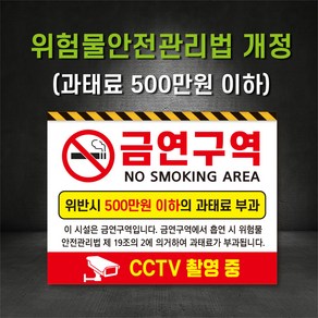 금연구역 과태료 500만원 위험물시설내전구역 주유소 금연표지판, 1개, 금연구역 - 양면테이프부착 (400X300mm)