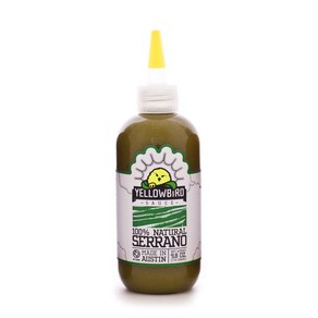 9.8 Ounce (Pack of 1) Serrano Hot Sauce by Yellow 9.8온스(1팩) Yellowbird 세라노 핫소스 | 식물성 글루튼 프리 비 GM