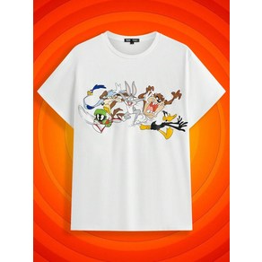 LOONEY TUNES 루니 툰즈 공식 굿즈 X 남성 중성 하얀색 여름 캐주얼 카툰 클래식 프린트 그래픽 반팔 라운드 넥 티셔츠 반소매 965540