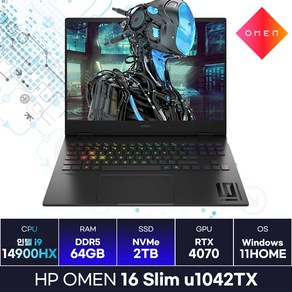 HP 오멘 16 Slim u1042TX i9 14세대 RTX4070 고사양 게이밍노트북 작업용노트북 윈도우탑재 (64GB/2TB) / KCJH