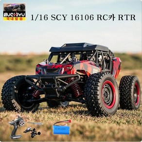 SCY 16106 RC 자동차 RTR 1/16 2.4G 4WD 사막 트럭 차량 모델 어린이 선물, 레드, 배터리_2000미리, 알람체커기, 1개