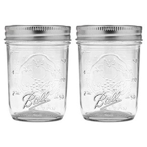 Ball Regula Mouth Mason Jas with Lids & Bands Half Pint 8-oz (2-Pack), clea, 2개