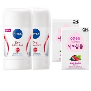 NIVEA 니베아 드라이 컴포트 스틱 데오드란트 50ml x 2 & 온더바디 생크림 폼 3ML x 2, 2개