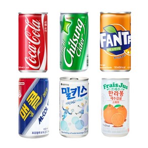 [한번에먹자쇼핑몰] 175~190ml 미니캔 음료수 6종 세트 각 5캔 / 코카콜라+맥콜+환타오렌지+칠성사이다+밀키스+프레주 한라봉제주감귤 / 총 30캔+사은품 카페베네 커피 2T, 30개, 190ml