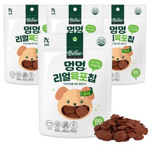 베푸 멍멍 리얼 육포칩 강아지 영양간식 반려견 토핑용 크런치 과자 장건강 유산균 베타글루칸, 4팩, 50g, 오리맛